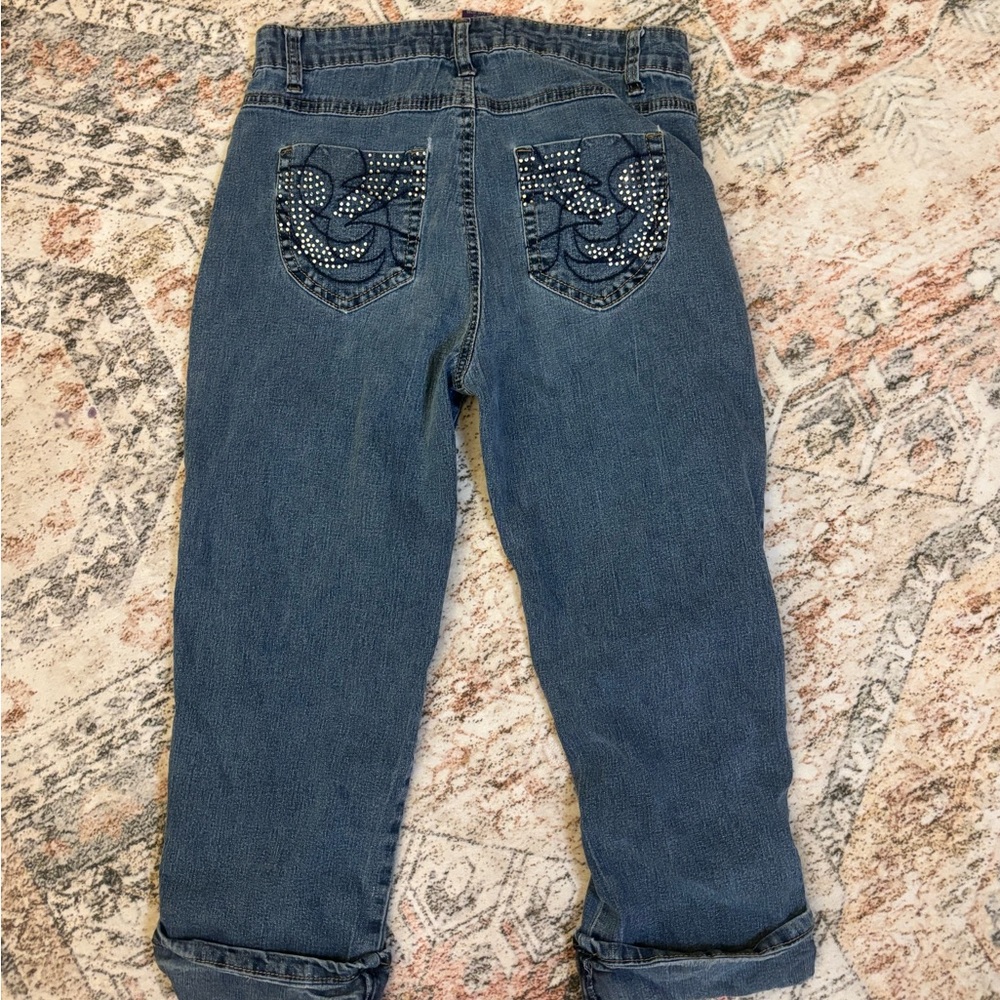 Jeanbay Embellished Capri Jeans Size‎ 6 Rhinestone Back Pockets Cuffed Denim Y2K